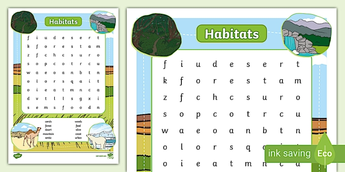 Habitats Word Search Ocean Animals Worksheet 21 Third grade ocean animals word search puzzle featuring blue whale, squid, and shark vocabulary activity for life science habitats