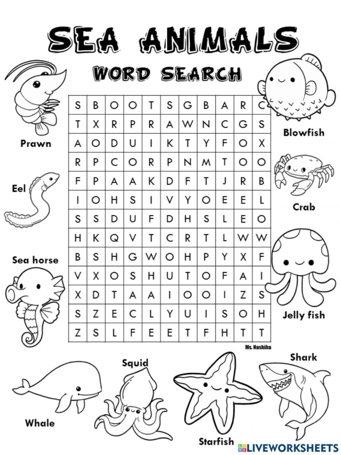 Habitats Word Search Ocean Animals worksheet 24 for third grade science students Third grade student looking at a Habitats Word Search Ocean Animals activity sheet 24