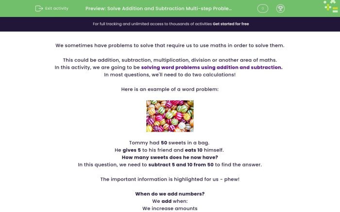 Multi-Step Subtraction and Division Problems worksheet image 14 with ocean theme for elementary math practice Third grade students solving ocean-themed word problems using subtraction and division steps on worksheet 14