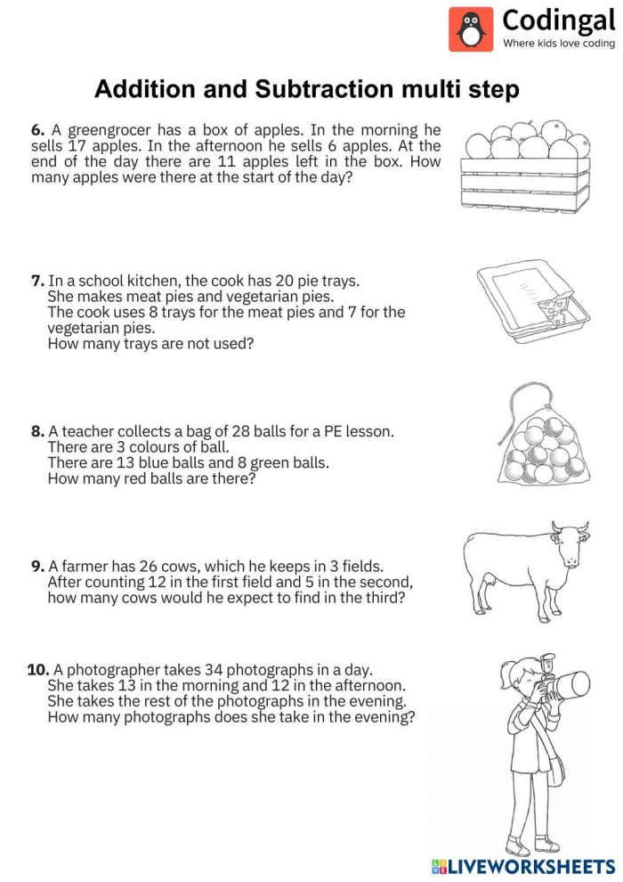 Third Grade Ocean Adventure Subtraction and Division Practice Worksheet 20 Ocean-themed worksheet featuring multi-step subtraction and division math problems for third graders