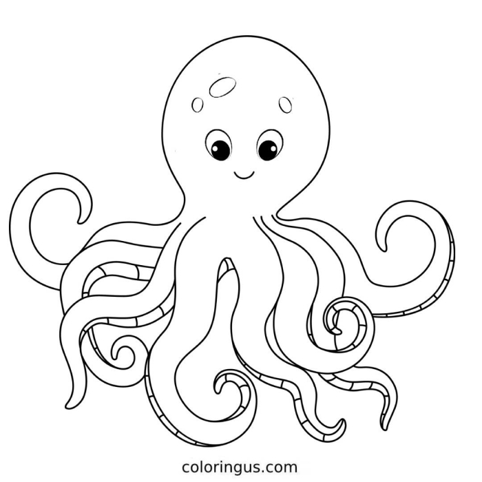 Coloring page featuring a cute octopus for preschoolers to enjoy