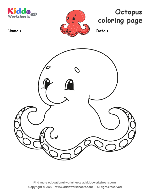 Coloring page featuring a cute octopus for preschoolers