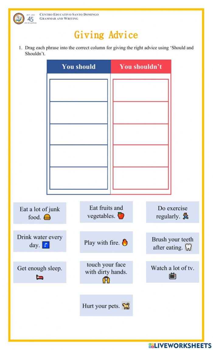 Offer Yourself Advice worksheet example 11 showing student self-reflection letter activity Sixth grade student writing advice letter to themselves on Offer Yourself Advice worksheet for ASL class