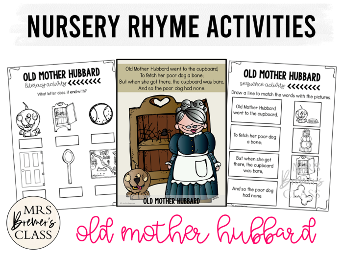 Old Mother Hubbard worksheet featuring a poem with space for drawing