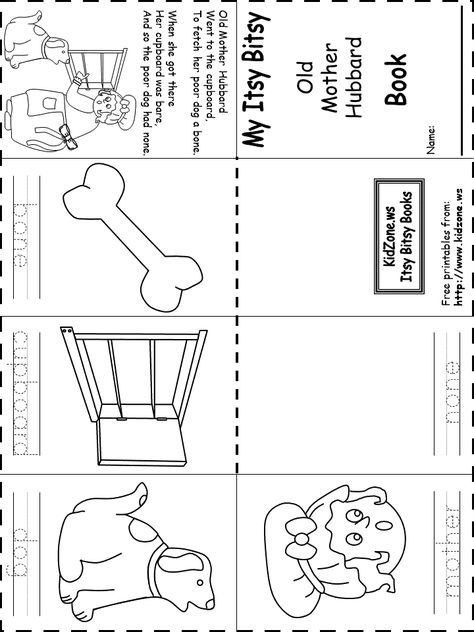 Kindergarten phonics worksheet featuring the Old Mother Hubbard poem with space for a drawing