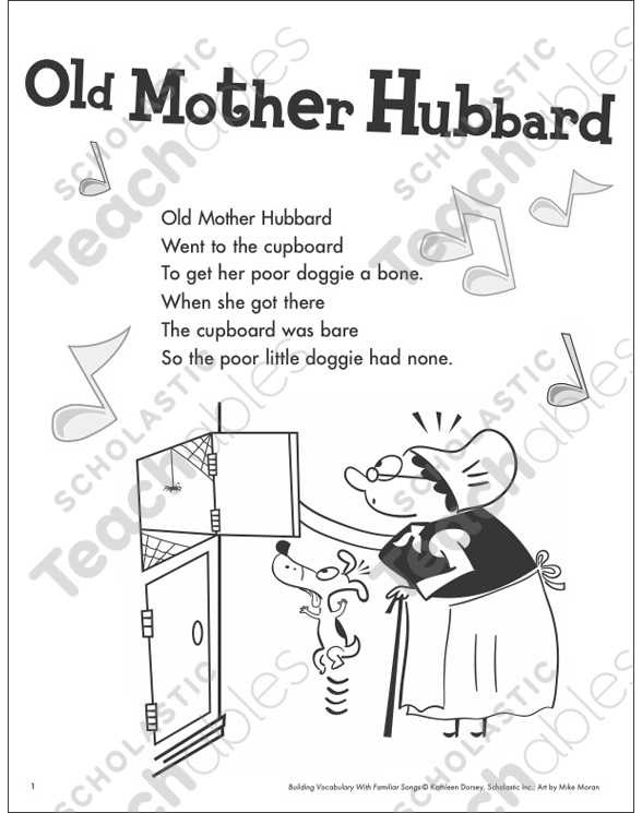 Old Mother Hubbard worksheet for kindergarten phonics activity