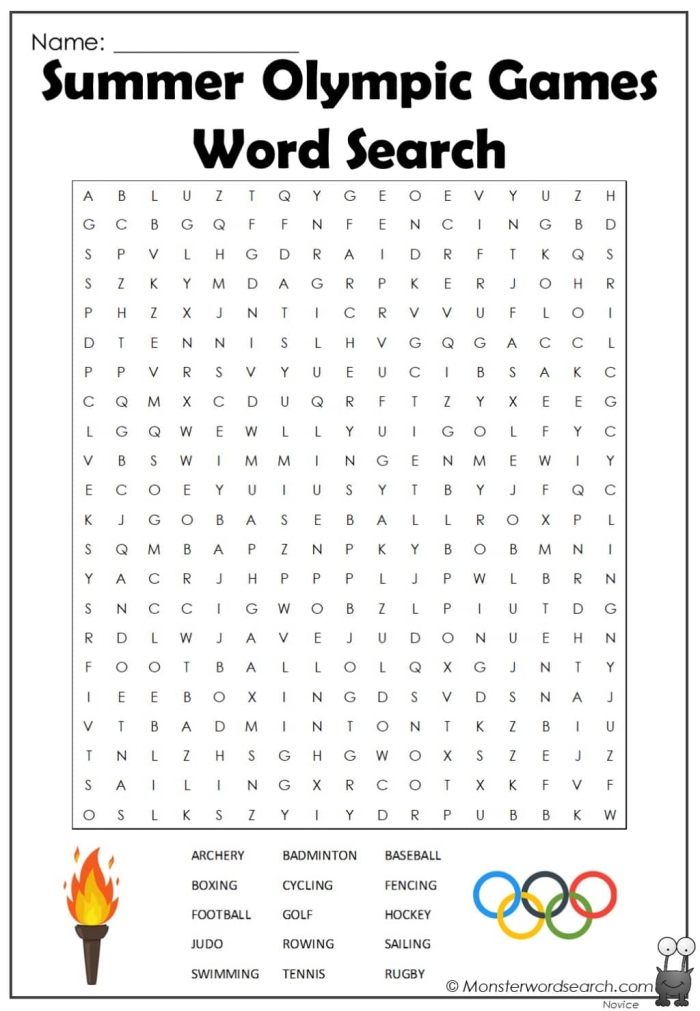Olympic-themed word search worksheet for third graders to enhance their logic skills