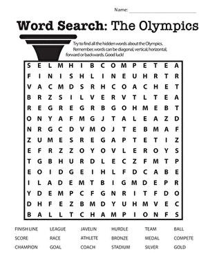 Olympic-themed word search worksheet for third graders to enhance logic skills