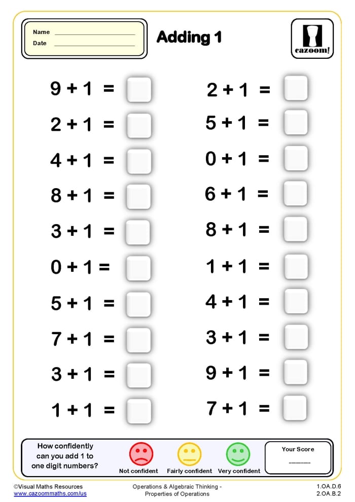 First grade math worksheet featuring a timed addition drill for one minute practice