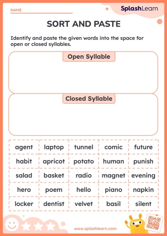 Open and Closed Syllable Sort Worksheet Seven Fourth grade students cut and paste word parts to identify open and closed syllable structures on this worksheet