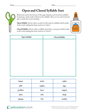 Open and Closed Syllable Sort Worksheet 11 Fourth grade student completing an open and closed syllable sorting activity worksheet