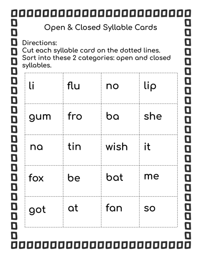 Open and Closed Syllable Sort Worksheet 19 Fourth grade students practicing word analysis with an open and closed syllable sort worksheet