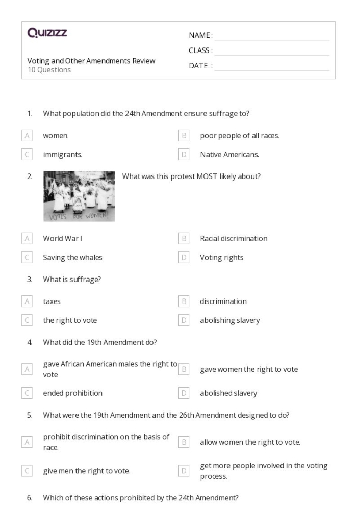 Multi-page activity sheet for fourth graders exploring key constitutional rights Children engaging with a worksheet on the First and Fourth Amendments to the U.S. Constitution