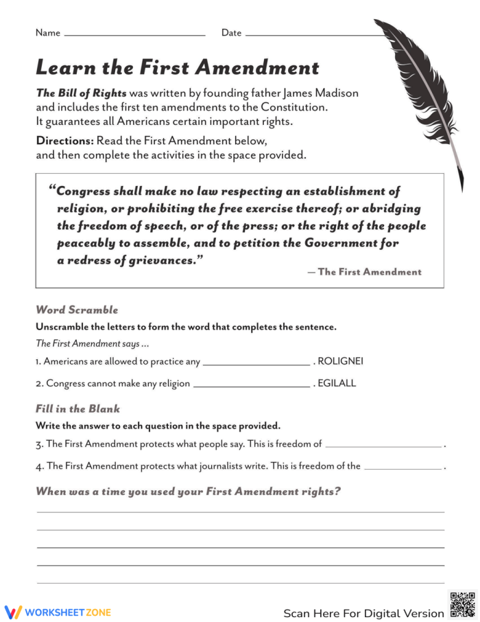 Opinion: The First and Fourth Amendments educational worksheet for kids Children engaging with the First and Fourth Amendments worksheet for fourth graders