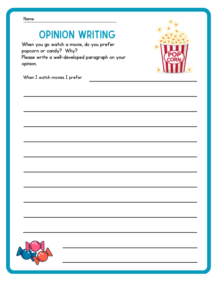 First grade worksheet featuring a graphic organizer for planning an opinion essay about favorite dinner foods