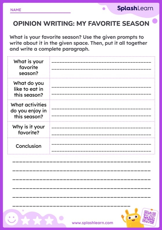 First grade student filling out an Opinion Writing My Favorite Food graphic organizer worksheet