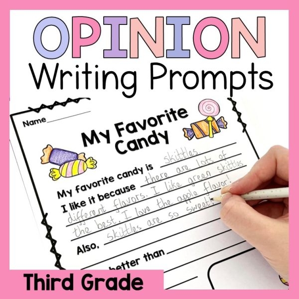First grade student using a My Favorite Food opinion writing worksheet with a graphic organizer