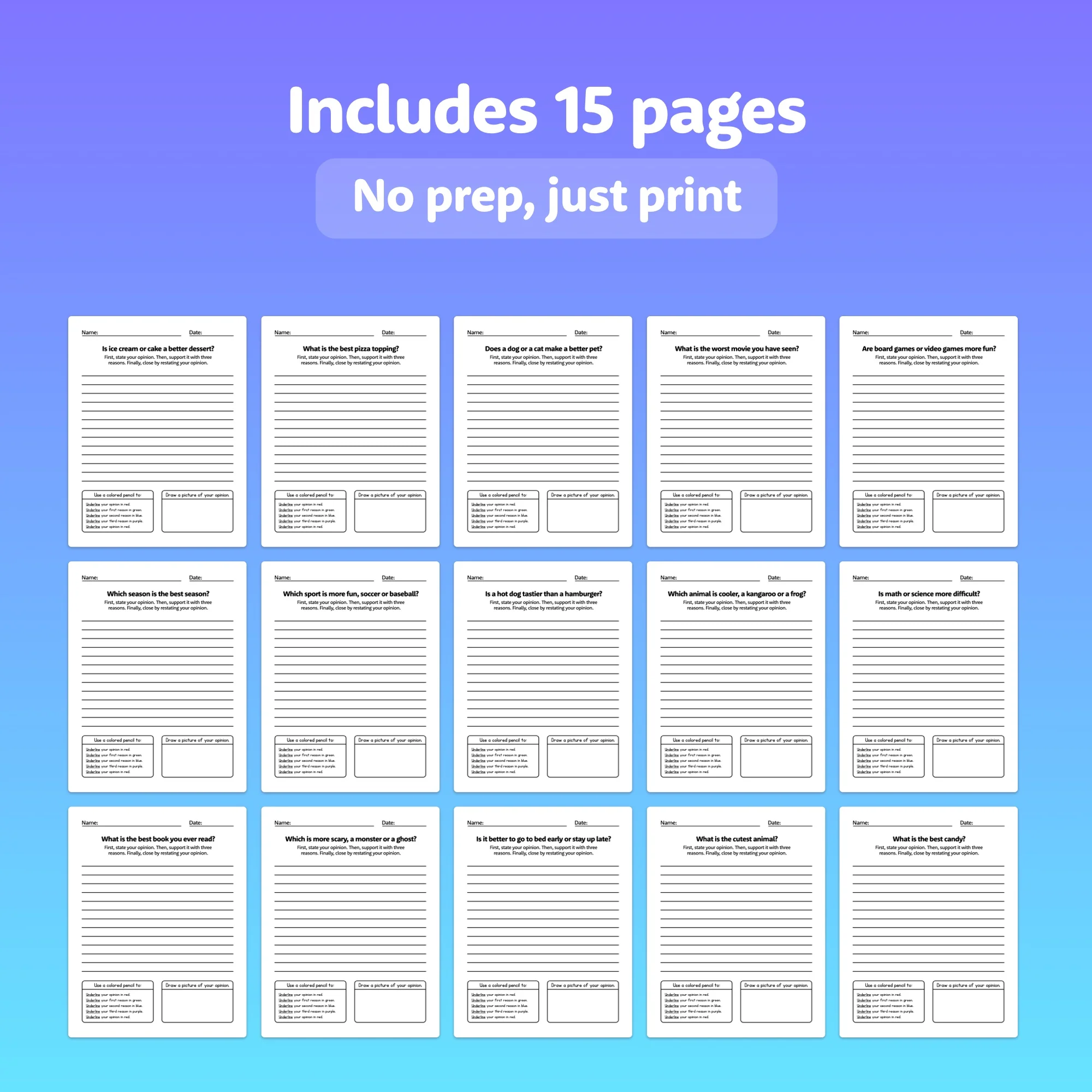 Opinion writing worksheet for third grade science topic two Third grade student working on an Earth and Space science opinion writing worksheet