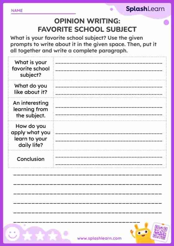 Writing worksheet for First Grade Opinion writing worksheet for first graders featuring a template for expressing favorite activities. Defending Favorites: Engaging opinion writing template for young learners.