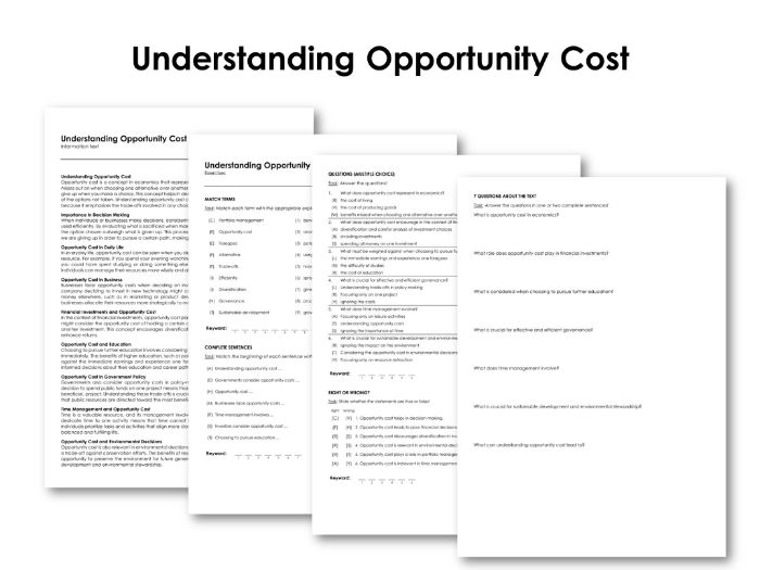 Engaging economics worksheet on opportunity costs for data and graphing activities Opportunity Costs worksheet for sixth graders illustrating trade-offs in decision-making