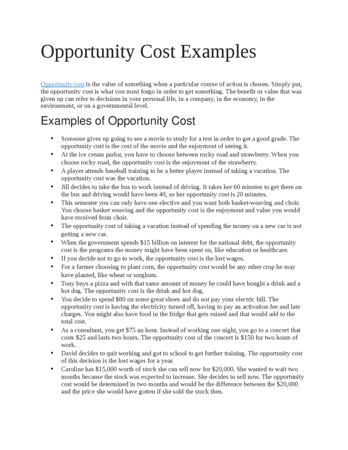 Engaging economics worksheet that helps students understand opportunity costs Opportunity Costs worksheet for sixth graders illustrating trade-offs in decision making