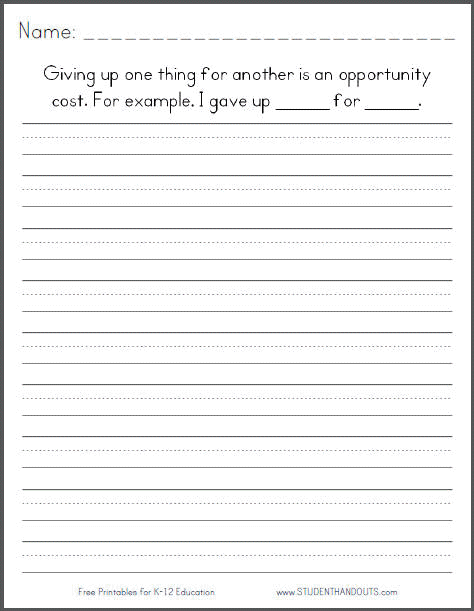 Engaging economics worksheet focused on understanding opportunity costs Opportunity Costs worksheet for sixth graders illustrating trade-offs in decision making