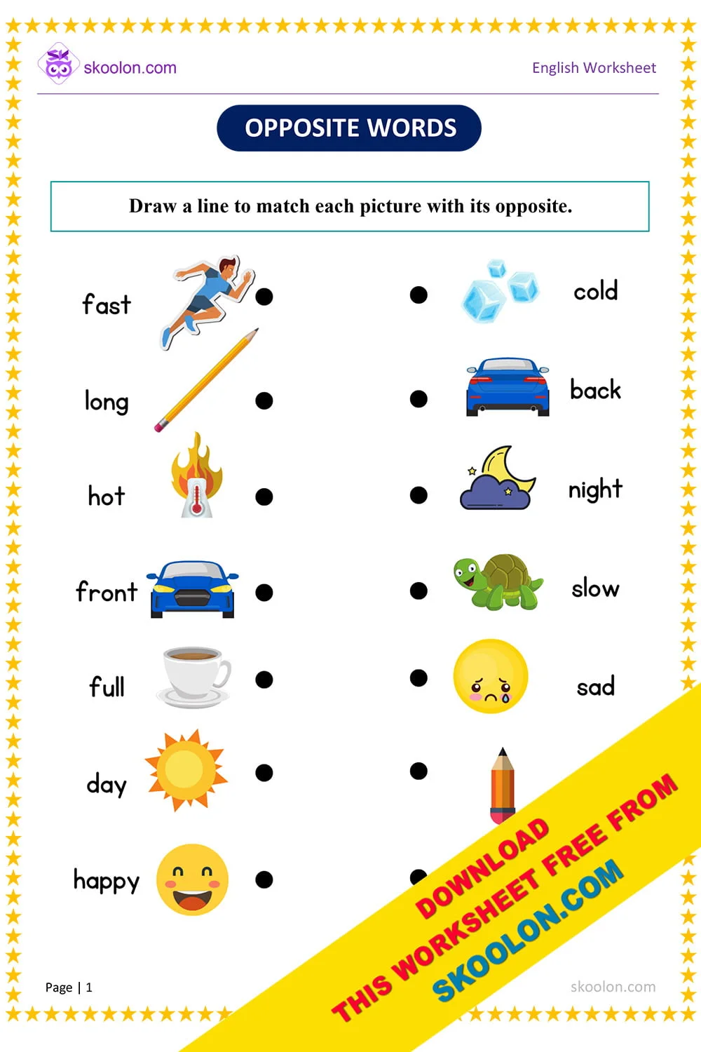 Worksheet image featuring matching opposites for preschool children