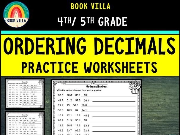 Fifth grade worksheet featuring a number line exercise to practice how to order decimals
