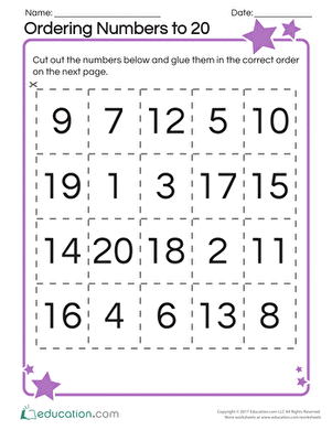 Ordering Numbers to 20 Math Activity for Early Learners Image 11 Kindergarten math worksheet showing numbered boxes and objects for students to arrange in sequential order from 1 to 20