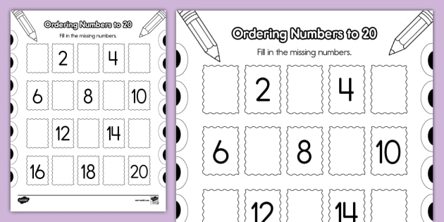 Ordering Numbers to 20 Kindergarten Math Exercise 15 Kindergarten math worksheet for practicing ordering numbers from one to twenty