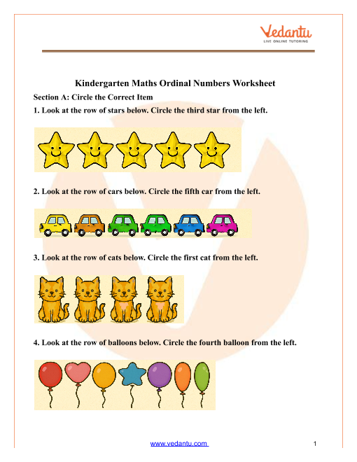 Worksheet for second graders to differentiate between ordinal and cardinal numbers