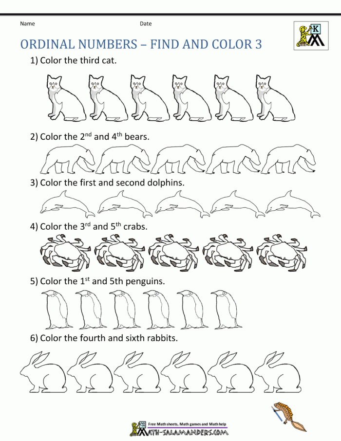 Ordinal Numbers Worksheet 17 Practice Identifying Sequence First grade math worksheet identifying ordinal numbers through shaded shapes for subtraction practice