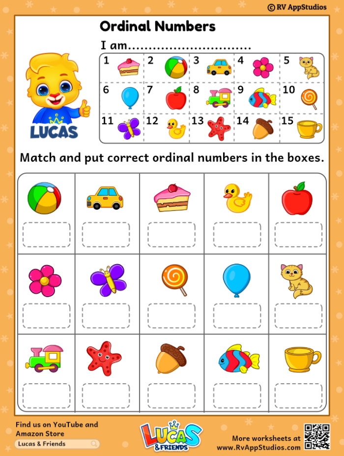 Second grade worksheet showing a sequence of ordinal numbers from first to tenth