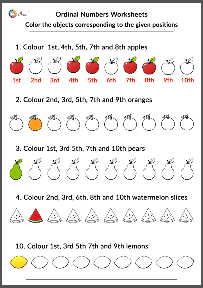 Ordinal Numbers Worksheet 13: Identifying Position Order in Shaded Picture Exercise First grade ordinal numbers activity showing shaded pictures to identify first, second, third, or fourth positions in sequence