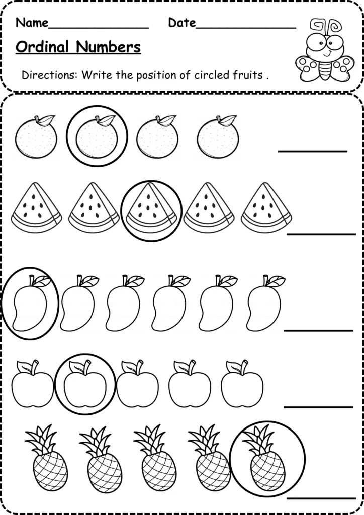 Worksheet featuring ordinal numbers for second graders