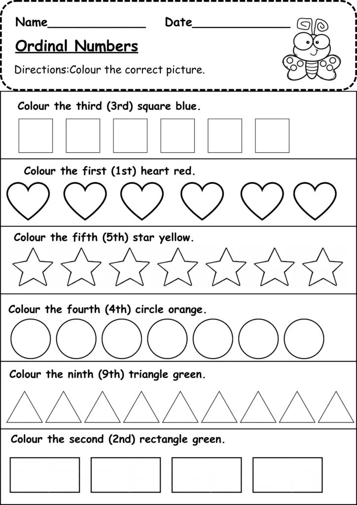 Ordinal numbers worksheet for second graders featuring practice from 1st to 4th. Engaging activity to help children recognize and use ordinal numbers effectively.