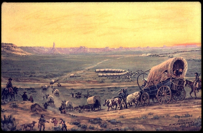 Detailed map for the Oregon Trail: Exploring the journey of the 1843 wagon train Oregon Trail map illustrating the route of the Wagon Train of 1843 for educational purposes