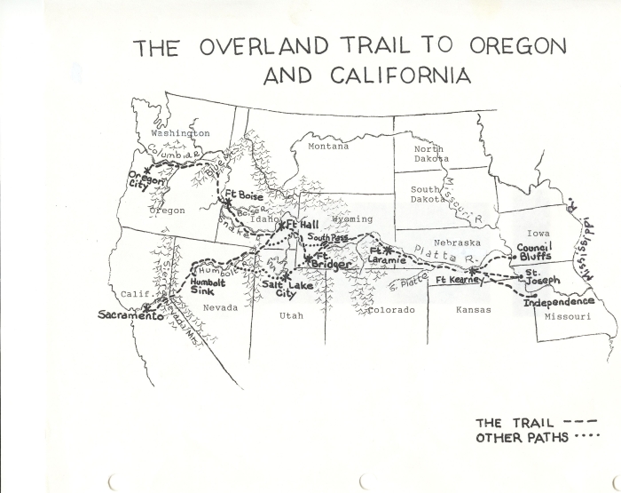 Explore the historical journey of the Wagon Train of 1843 with this educational worksheet image Oregon Trail map highlighting the route of the Wagon Train of 1843 for fourth-grade students