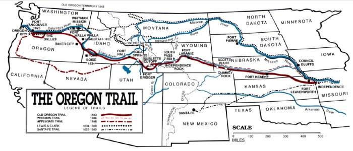 Oregon Trail Map Worksheet 1843 Wagon Train Activity 12 Fourth grade worksheet showing a detailed historical map of the 1843 Oregon Trail wagon train route