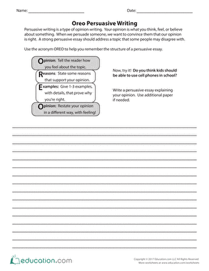 Oreo Persuasive Writing Worksheet 12 for Fourth Grade Grammar Fourth grade students working on an Oreo persuasive writing exercise about cookies