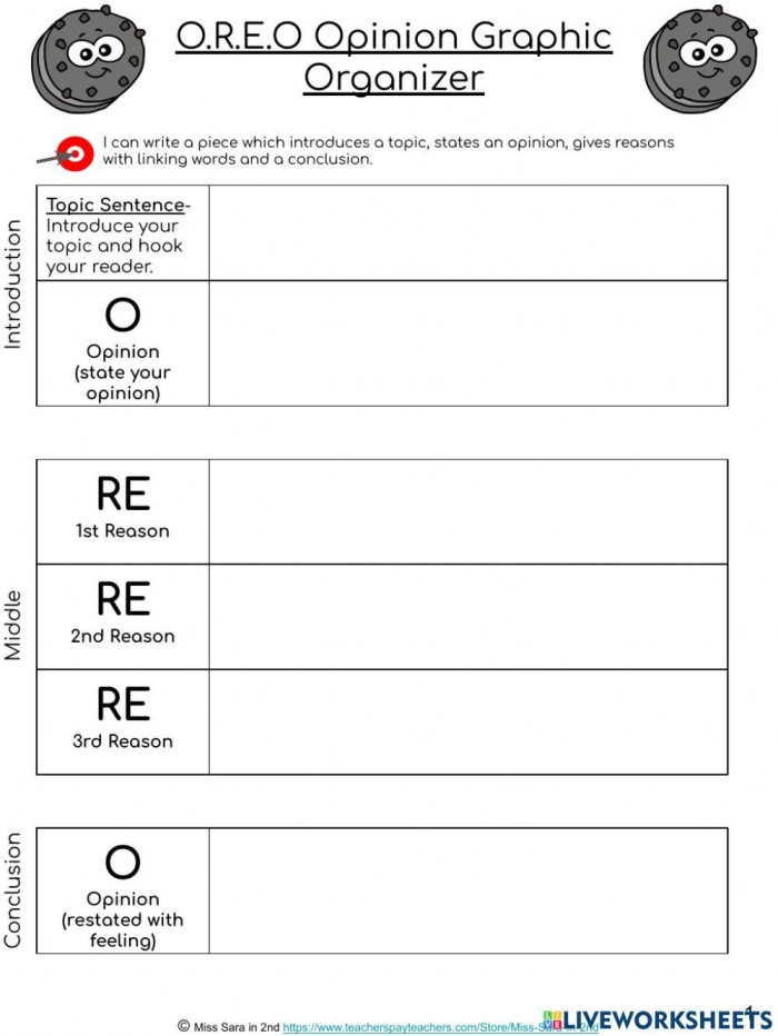 Oreo Persuasive Writing Worksheet 21 for Fourth Grade Grammar Fourth grade Oreo persuasive writing worksheet with cookie themed graphic organizer