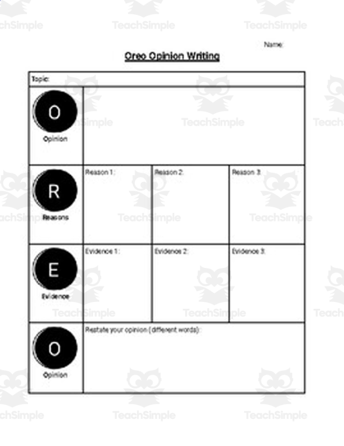 Oreo Persuasive Writing Worksheet Exercise for Grade 4 Students Fourth grade student using an Oreo persuasive writing activity sheet to learn argumentative techniques