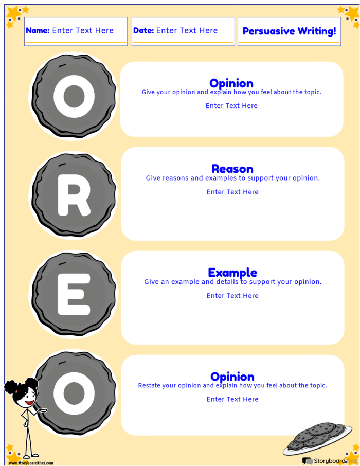 Oreo Persuasive Writing Worksheet for Fourth Grade Lesson 3 Fourth grade students learning persuasive writing techniques with an Oreo themed worksheet