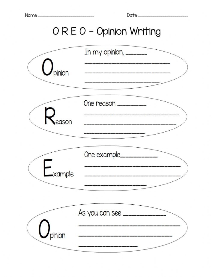 Oreo Persuasive Writing Worksheet Exercise for Fourth Grade Lesson 16 Fourth grade students using an Oreo themed persuasive writing worksheet to practice opinion essays