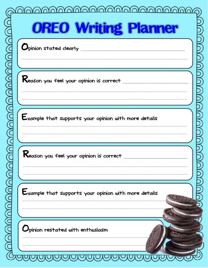 Oreo Persuasive Writing Worksheet Exercise 24 Fourth grade students practicing persuasive essay skills with an Oreo themed worksheet