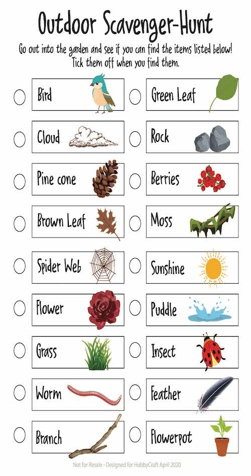 Fun and engaging scavenger hunt activity for young naturalists in the great outdoors Colorful Outdoor Scavenger Hunt worksheet designed for Pre-K kids to enhance observation skills
