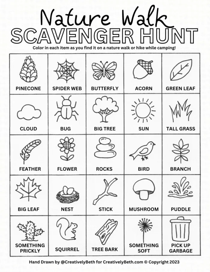 Engaging scavenger hunt activity for young learners to explore nature and practice number theory Colorful Outdoor Scavenger Hunt worksheet designed for Pre-K students to enhance their observation skills