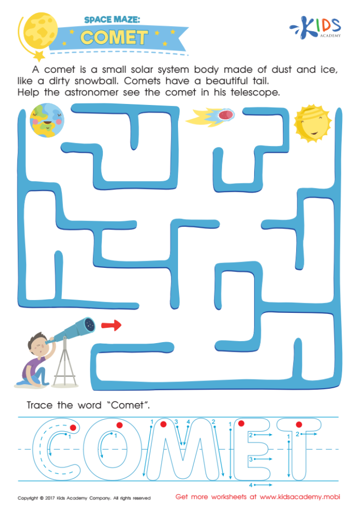 Outer Space Math worksheet for Pre-K kids focusing on fun subtraction activities