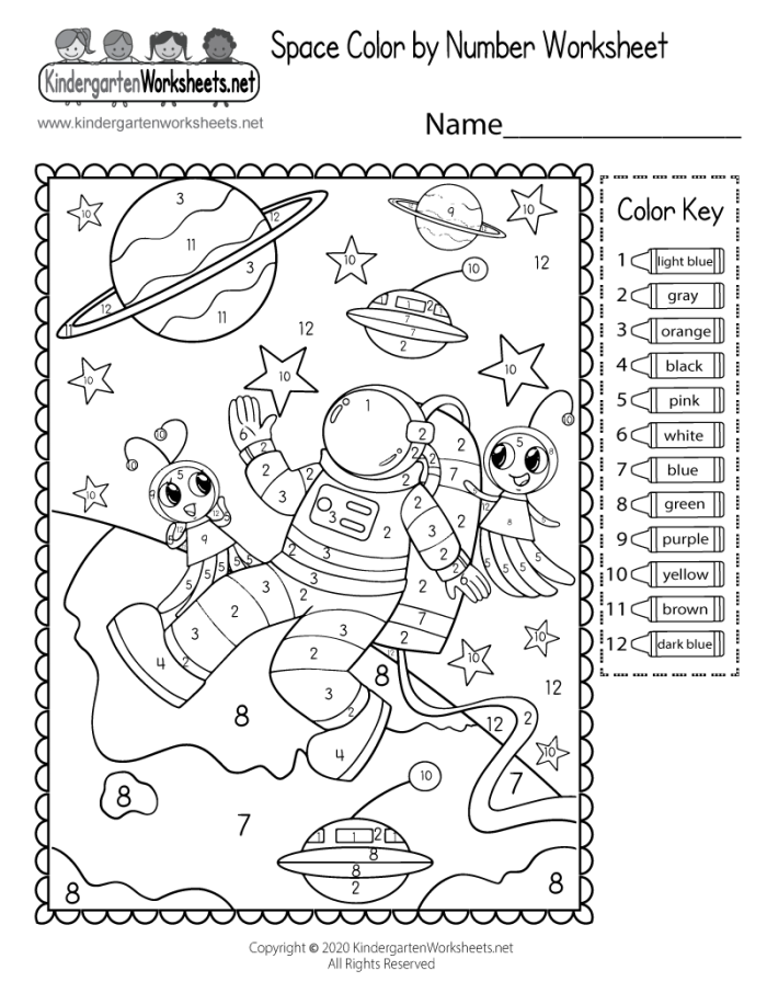 Outer Space Math worksheet featuring fun subtraction exercises for Pre-K kids