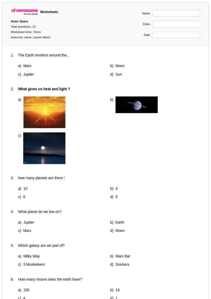 Colorful Outer Space Math worksheet for Pre-K subtraction practice